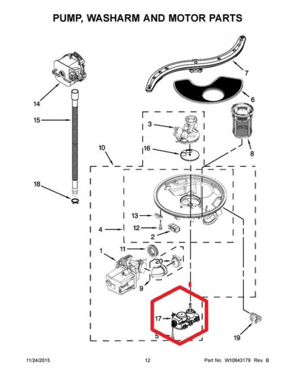 Whirlpool WPL W10537869 Dishwasher Diverter Valve Motor