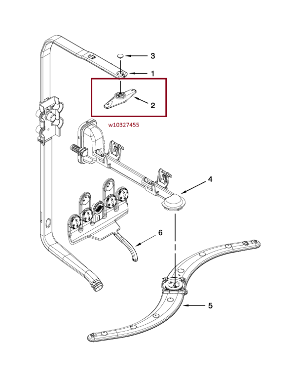 Whirlpool WPW10327455 Dishwasher Top Spray Arm