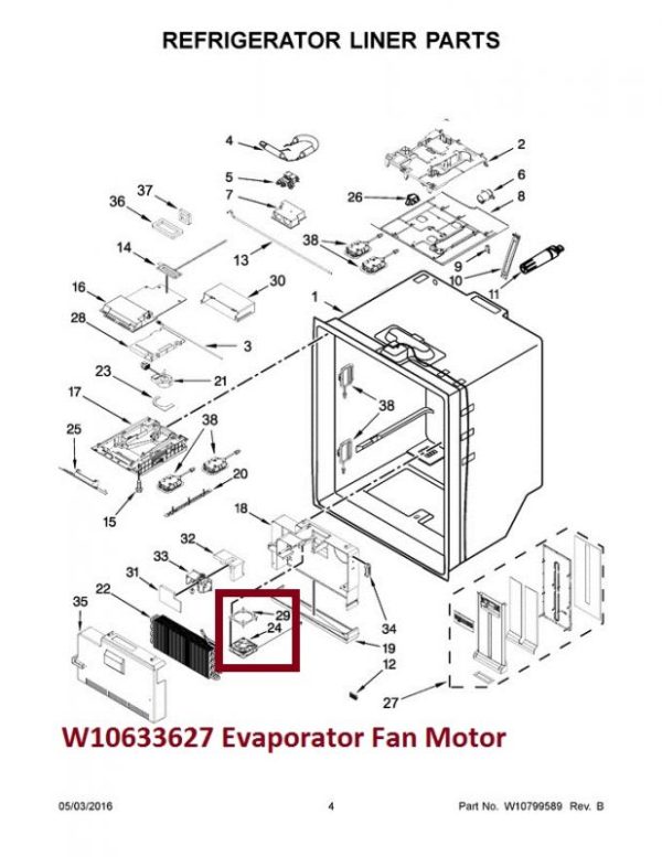 Whirlpool W10633627 Evaporator Fan Motor